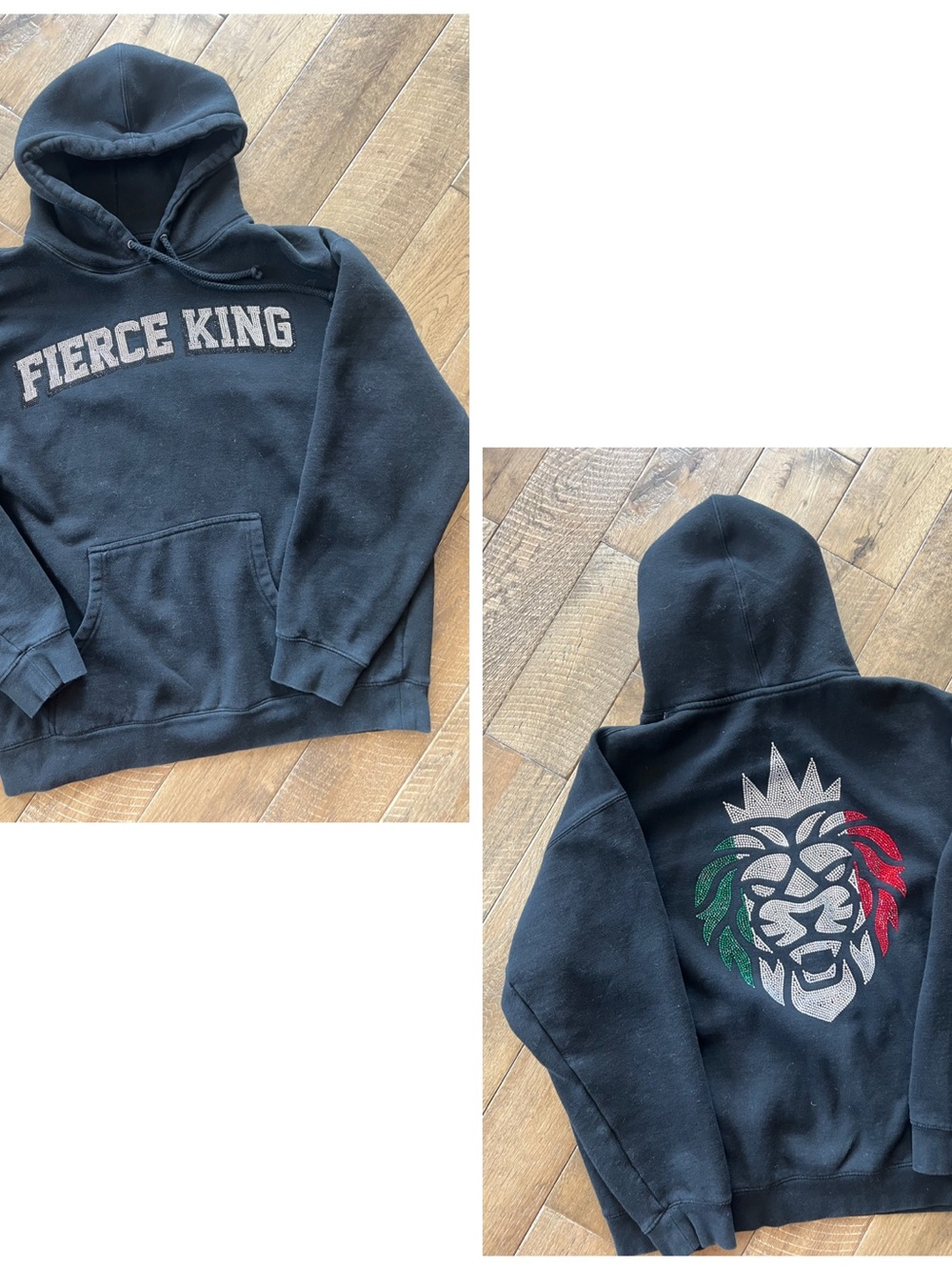 Independent Trading Company Black Pullover Hoodie with Rhinestone Fierce Lion
